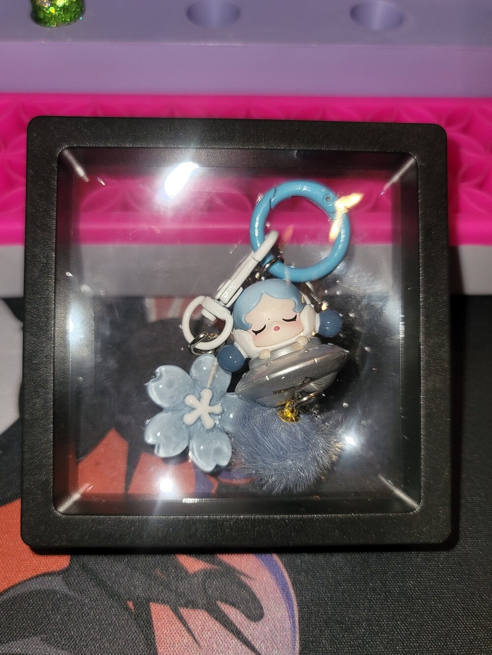 NWT-Custom Official Skull Panda Pop Bean Keychain Charm with Flower and Pom